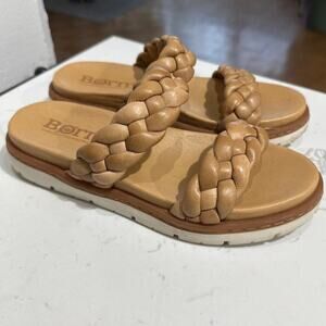 Born Shoes Women's Freesia Tan Braided Leather Plush Slide Sandals, Size 7, EUC